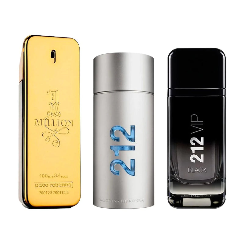 kit 3 Perfumes - 1 Million, 212 Men & 212 Vip Black - 100ml